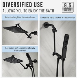 G-Promise Shower Head Extension Arm, Stainless Steel Adjustable Extender with Locking Set Screw, Rise or Lower Rainfall and Fixed Shower Head (9.5 Inch, Matte Black)