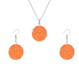 LPYO Charm Lemon Earrings Necklaces Set for Women Fashion Lovely Resin Imitation Fruit Dangle Earrings Funny 3D Lenmon Pendant Necklaces Summer Seaside Ladies' Jewelry (orange)
