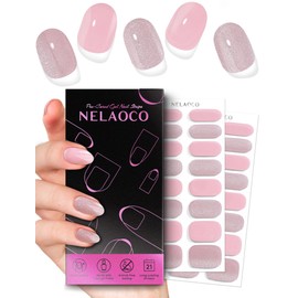 Nelaoco Nail Polish Strips – 32PCS Salon Quality Wraps, Long Lasting Gel Nail Stickers for Women (Candy Pink Sparkles)