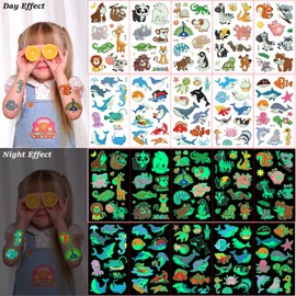 Children's Tattoo 10 Sheets Luminous Animal Ocean World Temporary Tattoo Sticker Set for Girls Boys Glow in the Dark Children's Tattoos Birthday Gifts Children's Birthday Party Bags