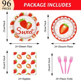 96 Pcs Strawberry Party Plates and Napkins Party Supplies Strawberry Tableware Set Spring Summer Party Decorations Favors for Girls Kids Strawberry Fruit Birthday Baby Shower Serves 24