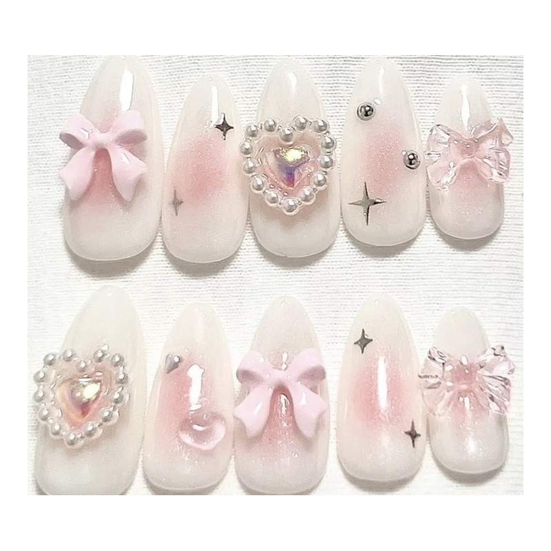 Baby Pink Ribbon Nail Tips - Please write in your