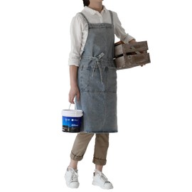 Tobyan Cotton Denim Apron Soft - Unisex Adjustable Bib Apron with 5-Pockets Perfect for Kitchens (XL-Light Blue)