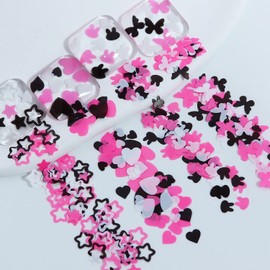 Valentine’s Day Nail Art Glitter Sequins 6 Grids 3D Nail Art Accessories Pink Black White Heart Bunny Star Butterfly Designs Nail Flakes Sparkly Nail Glitters for Women Acrylic Nails Decorations
