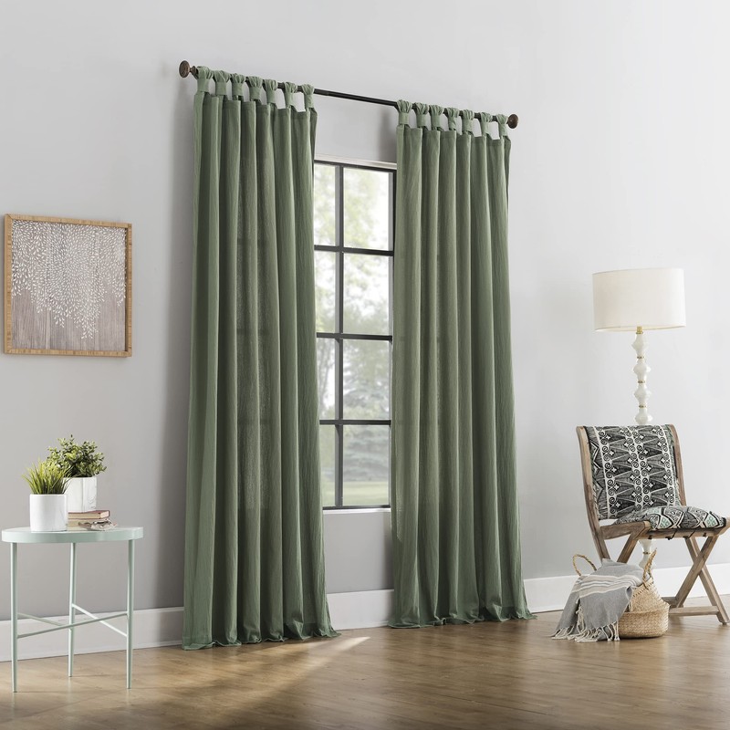 Archaeo Washed Cotton Twist Tab Curtain, 52" x 63", Moss