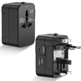 Universal Travel Adapter with USB C, HITRENDS Worldwide All in One International Power Adapter, Travel Converter and Adapter for USA, EU, UK, AUS, Thailand (Type A/C/G/I)