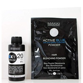 MAKKI HAIR BLEACHING KIT 20 ACTIVE BLUE BLEACH POWDER 50g + OXY CREAM VOL 20 (6%) 100ml