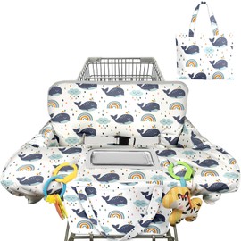 Shopping Cart Cover for Baby Girl Boy 2-in-1 High Chair Water Resistant High Chair Cover White Whale Gender Neutral Cart Cover for Babies Padded Grocery Cart Cover for Baby