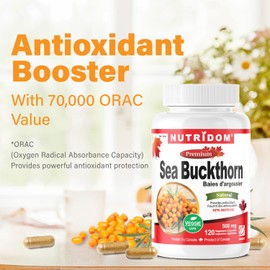Nutridom Nutridom Sea Buckthorn 500mg, Non-GMO, Vegan, Free of Gluten, Soy & Dairy, Provides Antioxidant (120 Veggie capsules)