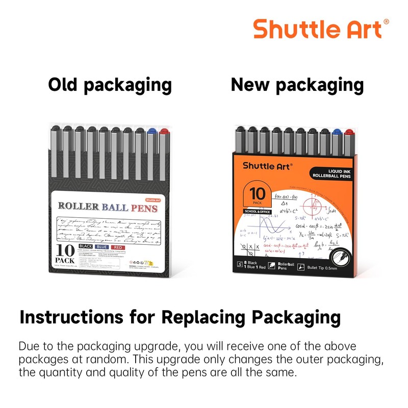 Shuttle Art Rollerball Pens, 10 Pack (8 Black, 1 Blue,