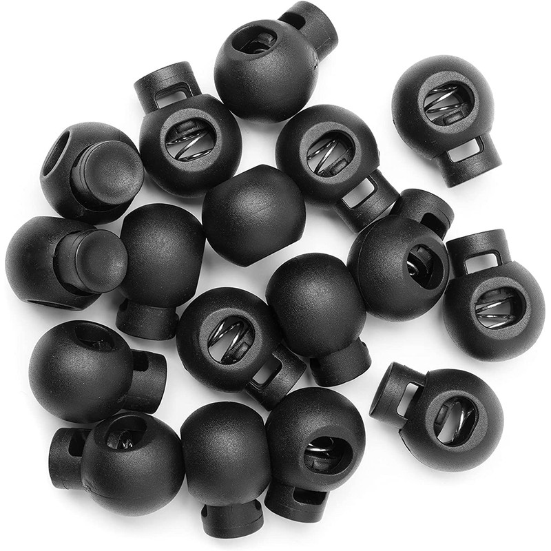 Realm Single Hole Round Cord Locks Black with Spring Loaded