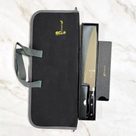 HANAKO 9.5 in Chef Knife German Steel Pakkawood Handle + Edge Guard Black Storage Case