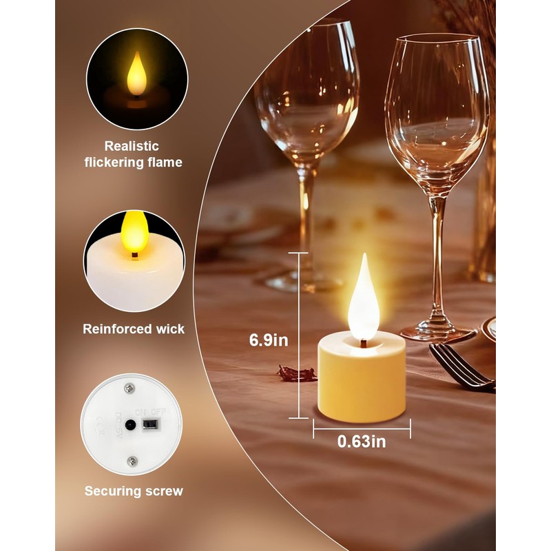 12 Pack Tea Lights Candles Battery Operated with Charging Dock,