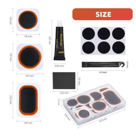 Bike Inner Tire Patch Repair Kit 17Pcs - with 11 PCS Vulcanizing Patches, 6 PCS Pre Glued Patchs, Portable Storage Box, Metal Rasp and Lever - Also for Motorcycle, BMX and Inflatable Rubber.