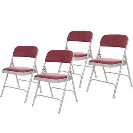 OEF Furnishings OEF2200 Series Heavy-Duty Premium Fabric Padded Upholstery Double-Hinged Folding Chairs (4-Pack, Crimson Red/Gray)