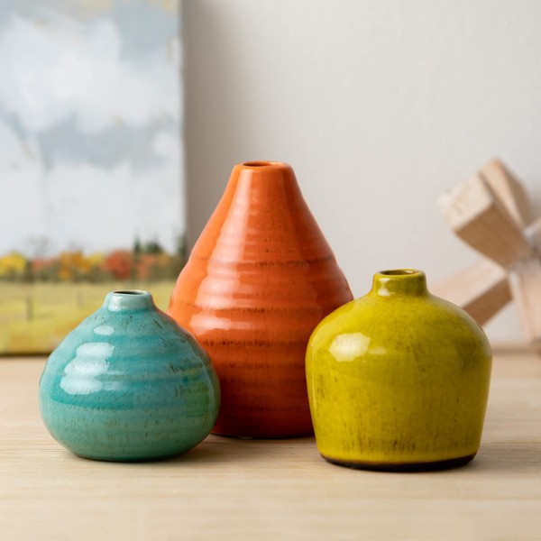 Sullivans Ceramic Vase Set- 3 Small Vases, Rustic Home Décor, Modern Farmhouses; Ideal Shelf Décor, Table Décor, Bookshelf, Mantle, Multicolored (CM2219)