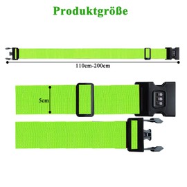 Pack of 2 Luggage Straps with Combination Lock, 200 x 5 cm Suitcase Strap, Adjustable Cross Suitcase Luggage Straps with TSA Lock, Luggage Strap for Suitcase, Luggage, Travel Bag (Green)