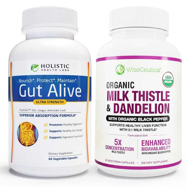 Wiseceutical All-Natural Liver and Gut Support | Organic Milk Thistle,