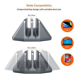 mbeat Stage S5 Adjustable Dual Bay Tablet, Laptop and MacBook Vertical Stand, Desktop Device Holder and Organiser, Space Grey Colour, Supports up to Two 17 inch Tablets or Laptops Storage