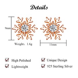 Bewenda Weihnachten Ohrstecker Ohrringe, 925 Sterling Silber Schneeflocke Ohrstecker für Damen Mädchen, Hypoallergen Schlafen Rosegold Ohrstecker mit Zirkonia, Ohrschmuck als Geschenk zum Weihnachten
