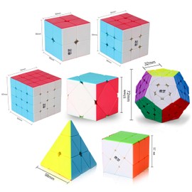 Roxenda - Juego de cubos de velocidad, juego de cubos de velocidad de 2 x 2, 3 x 3 y 4 x 4 megaminx, cubeta de pirámide, colección de cubos mágicos suaves para niños y adultos [7 unidades] (sin