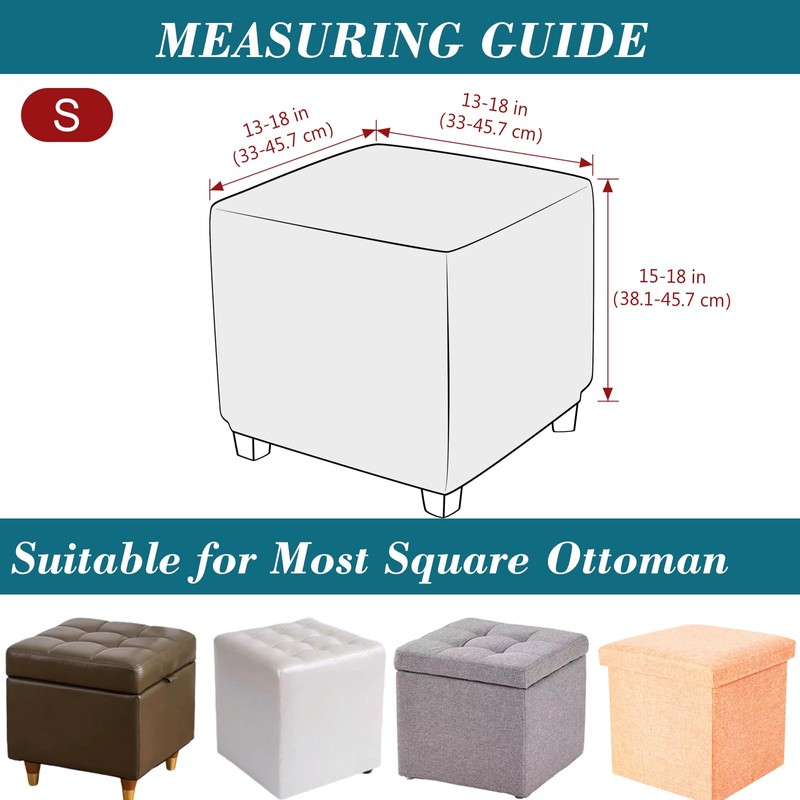 HFCNMY Ottoman Cover Square,Stretch Velvet Square Thick Slipcover Washable Storage