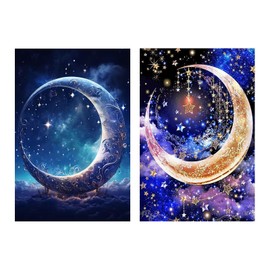 sysiily 2 Pack 5D DIY Moon Diamond Painting Kits, Diamond Picture Art Full Drill Gift Wall Decor Crafts Gift