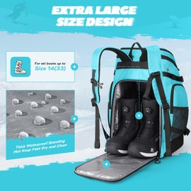 Maelstrom Ski Boot Bag,55L Large Ski Boots Travel Backpack for Men Women，Waterproof Snowboard Boot Bag for Travel Stores Gear Including Ski Helmet, Goggles, Gloves, Skis & Accessories