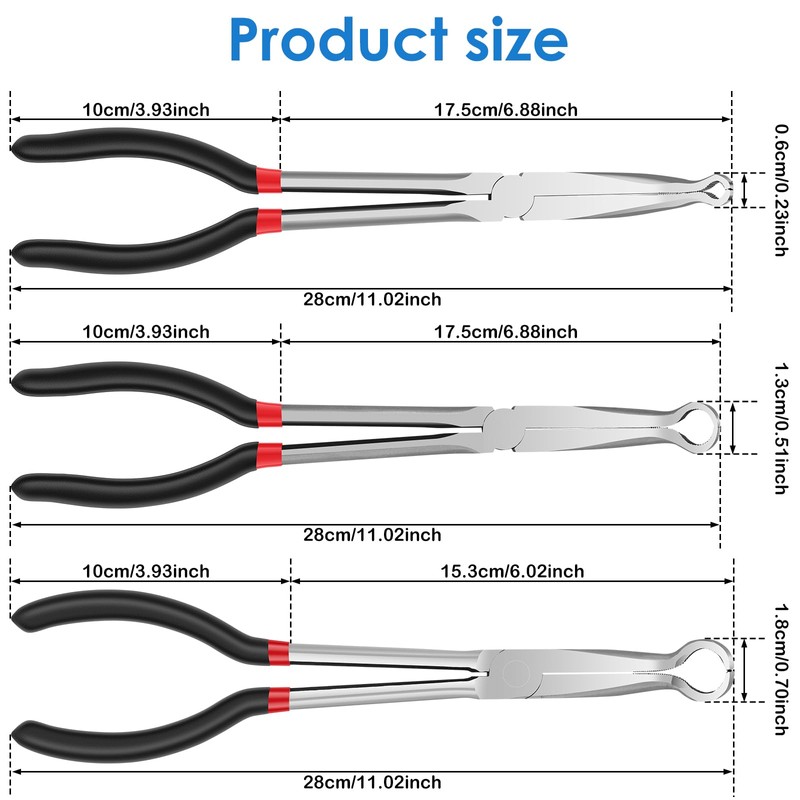 3Pcs Hose Gripper Plier 11inch Carbon Steel Spark Plug Removal