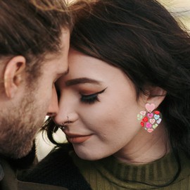 Date Day Heart Earrings for Women Love Heart Message Printed Arch Dangle Earrings Love Letters Dangle Earrings for Her Date Day(A)