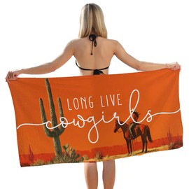 Western Beach Towel, Long Live Cowgirls Bath Towels, Cowgirl Gifts for Women, Western Cactus Desert Pool Swim Towels for Bathroom Decor, 60x30 Inches