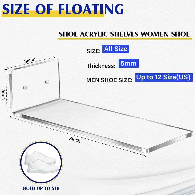 Treela 20 Pack Floating Shoe Shelves for Wall Acrylic Floating