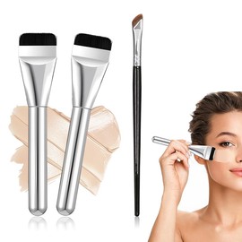 QOWUXHZ 2 Stück Ultra Thin Foundation Brush Foundation Makeup Pinsel Flacher Concealer Brush Flüssiger Puderpinsel Für Flüssige Foundation Cremige Oder Pudrige Mit 1 Präzisions Eyeliner Pinsel