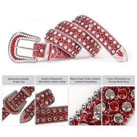 MINGSUN Rhinestone Belt for Men Women Silver and Red Western Bling Belt Shining Diamond Belt Bedazzled Belt for Jeans Dresses Pants Glitter Belt y2k Studded Belt