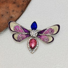 Nature Inspire Purple Enamel Butterfly Brooch with Colored Crystal Accent Designer Insect Jewelry