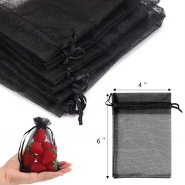 100pcs Organza Bags - 4"x6" Jewelry Bags with Drawstring, Black Mesh for Gift Packaging, Party, Wedding, Festive