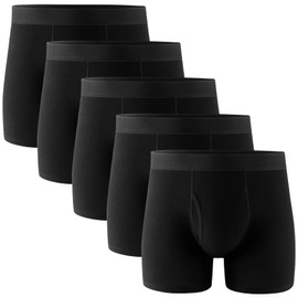 POPKOK Mens Underwear Cotton Boxer Briefs with Fly 5 Pack(X-Large, Black)