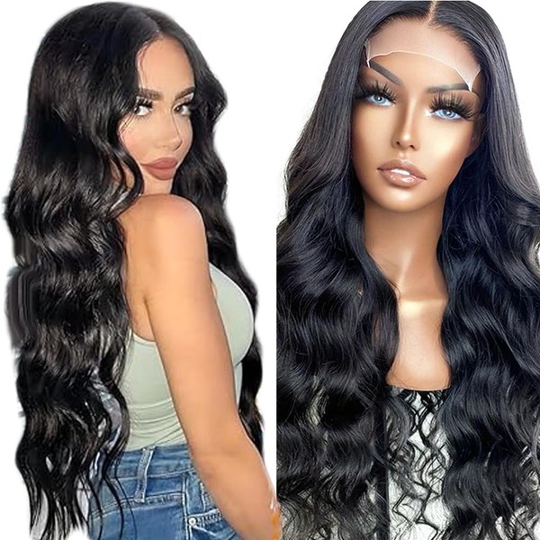 Creuost Real Hair Wig, Black Women, 4x1 Transparent Lace Front,
