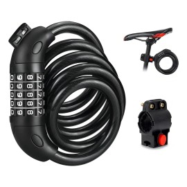 Vanance® Candado De Cable Para Bicicleta Motos 1.2m*12mm Impermeable Reforzado Cadena Para Bici Motocicleta Alta Seguridad Antirrobo Combinación 5 Dígitos Llave Contraseña Color Negro