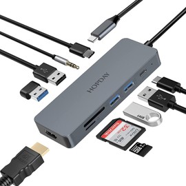 USB C Hub HOPDAY - 10 in 1 Multiport USB C Adapter with 4K HDMI, USB C Docking Station, PD 100W,USB 3.0 5Gbps,SD/TF Card Reader,Dongle for Type C Devices