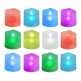Windshell Color Changing LED Votive Candles (1.6" D x 1.5" H), 6H Timer/Curved Edge Design (White Base), Battery Operated Flameless Colored Tea Lights, Pack of 12