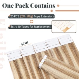 Elailite Tape-In Real Hair Extensions, 20 Pieces (1.5 g/pcs) Hair Extensions, Real Human Hair, Glue #12P613 Golden Brown & Bleach Blonde