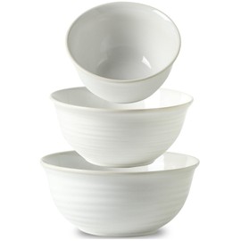 Hasense Mixing Bowls, Ceramic Serving Dishes for Cooking, Baking, Prepping, Nesting Bowls for Salads, Fruit, Popcorn, 2.1/1.5/1.0 Qt, Dishwasher & Microwave Safe, Clay-Infused White
