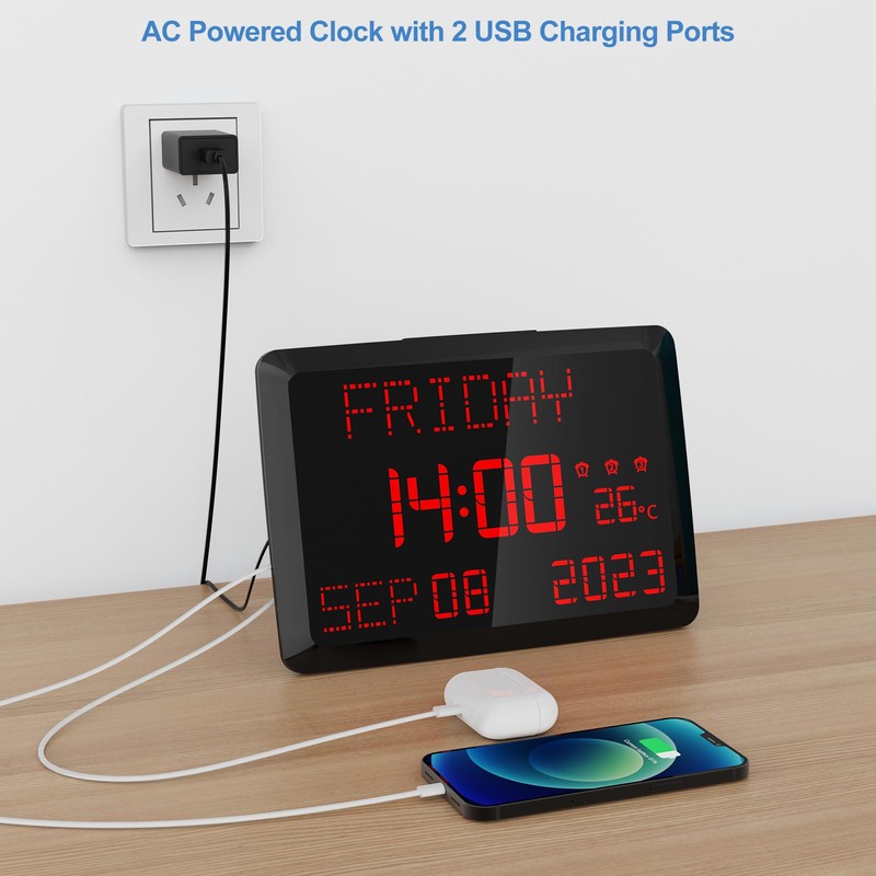 Raynic Digital Clock, 11.5" Large Display Digital Wall Clock,Adjustable Brightness