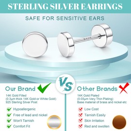 JeweBella 4 Pairs of Earrings 925 Silver Stud Earrings Silver 925 Women Men Hypoallergenic Small Ball Point Cubic Zirconia Stud Earrings Set White Gold/14K Gold-Plated Cartilage Earrings Set 2/3/4/5