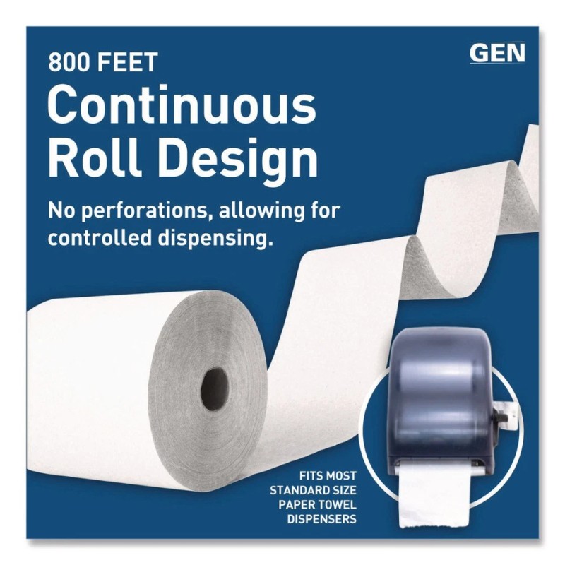 GEN GEN1820 1-Ply 8" x 800' Hardwound Roll Towels -