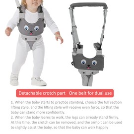 Baby Walking Harness, Infant Walking Helper, Handheld Toddler Walk Assistant Belt Walk Support Assist Trainer Tool for Infant 8 to 24 Month Old, Support Lifting Type and Pull Back Type(Grey)