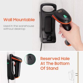 Tera D5100-CR Barcode Scanner Wall Mount 1D 2D QR Wireless 2.4 GHz Wired USB 2.0 Wired Handheld Scanner Bar Code Reader Wall Mounted with Adjustable Folding Stand