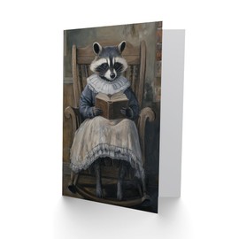 Artery8 Greeting Card Raccoon Reading Bedtime Story on Rocking Chair Blank For Him Or Her Art Birthday Card