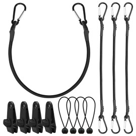 Bungee Cords with Hooks – 4pcs 60cm Heavy Duty Bungee Straps, 4pcs Tarp Clips & 4pcs Bungee Cord with Balls for Trunks, Camping Gear, Tarps, Trailers, DIY, Garden Furniture